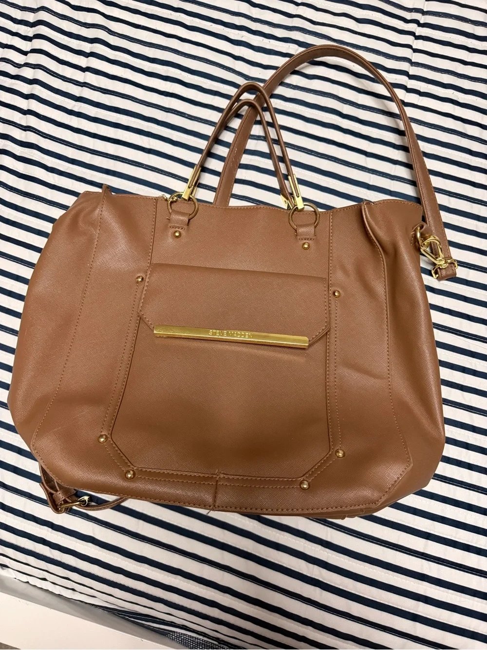 Classic Tan Women's Tote Bag with Gold Hardware